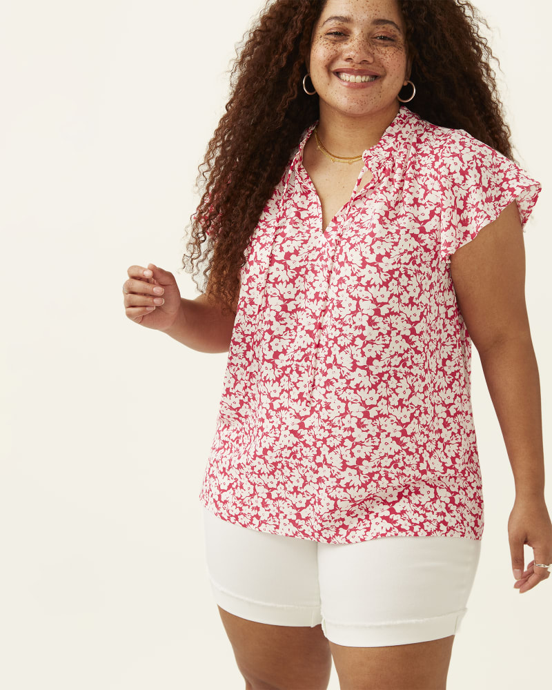 Front of plus size Anne Tie-Neck Flutter Sleeve Top by Molly & Isadora | Dia&Co | dia_product_style_image_id:193775
